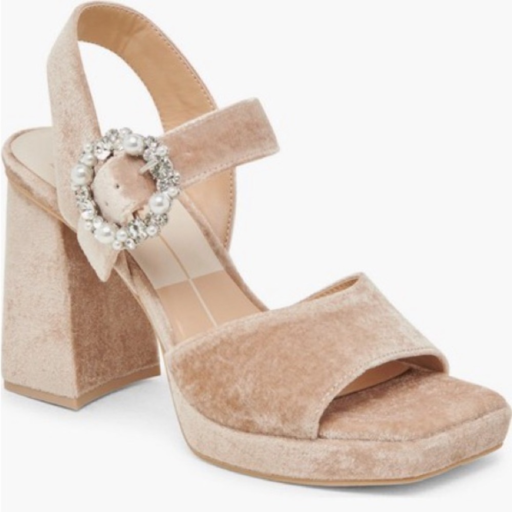 Dolce Vita Velvet Platform Sandals in Tan
